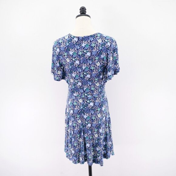 Ann Taylor Loft Blue Green Round Neck Flutter Split Short Sleeve Sleeve Dress 2 - Picture 8 of 11